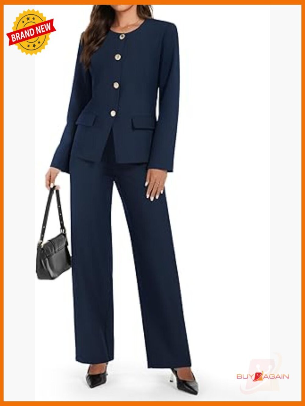 2 Piece Business Casual Pantsuit Set Blazer Wide Leg Pants